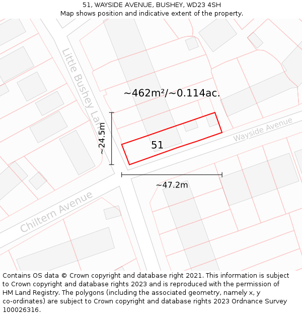 51, WAYSIDE AVENUE, BUSHEY, WD23 4SH: Plot and title map