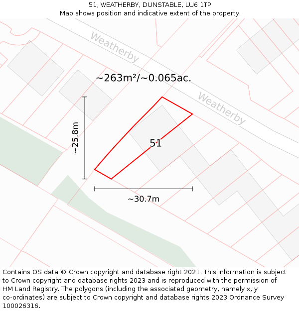 51, WEATHERBY, DUNSTABLE, LU6 1TP: Plot and title map