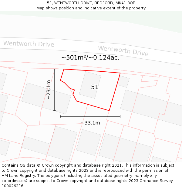 51, WENTWORTH DRIVE, BEDFORD, MK41 8QB: Plot and title map