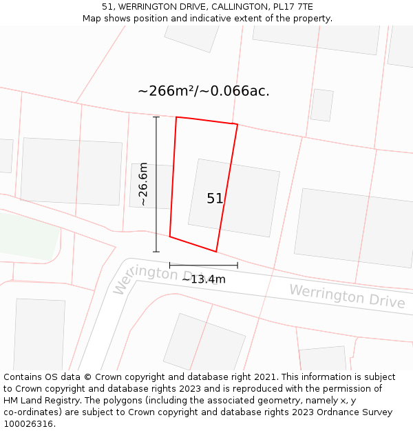 51, WERRINGTON DRIVE, CALLINGTON, PL17 7TE: Plot and title map