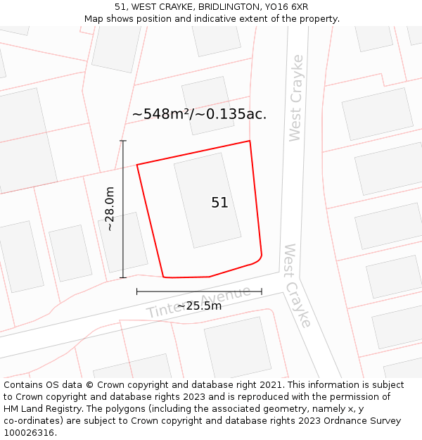51, WEST CRAYKE, BRIDLINGTON, YO16 6XR: Plot and title map