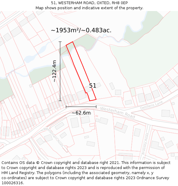 51, WESTERHAM ROAD, OXTED, RH8 0EP: Plot and title map