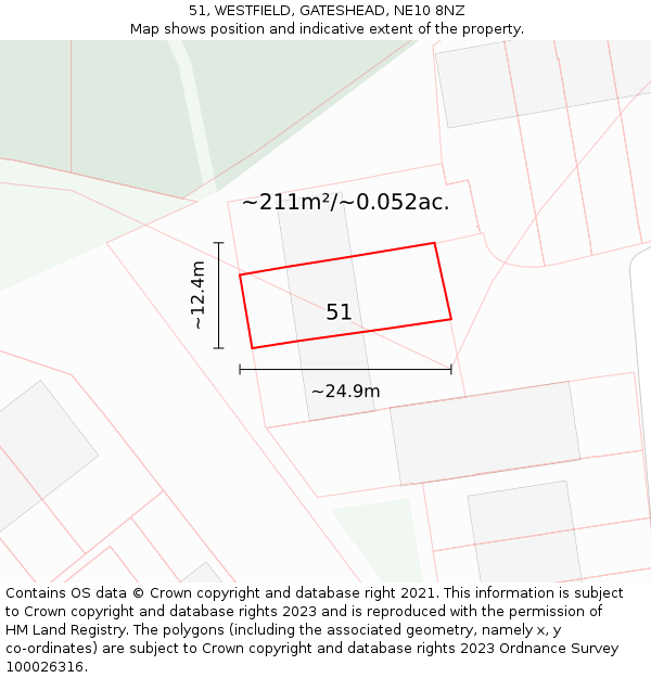 51, WESTFIELD, GATESHEAD, NE10 8NZ: Plot and title map