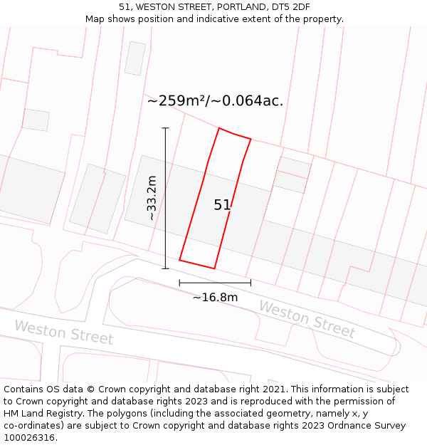 51, WESTON STREET, PORTLAND, DT5 2DF: Plot and title map