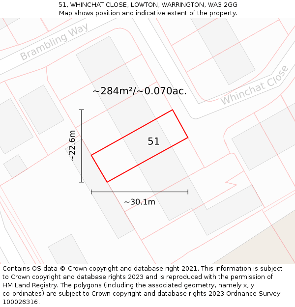51, WHINCHAT CLOSE, LOWTON, WARRINGTON, WA3 2GG: Plot and title map
