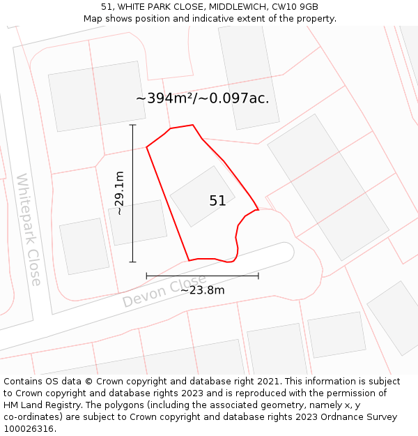 51, WHITE PARK CLOSE, MIDDLEWICH, CW10 9GB: Plot and title map