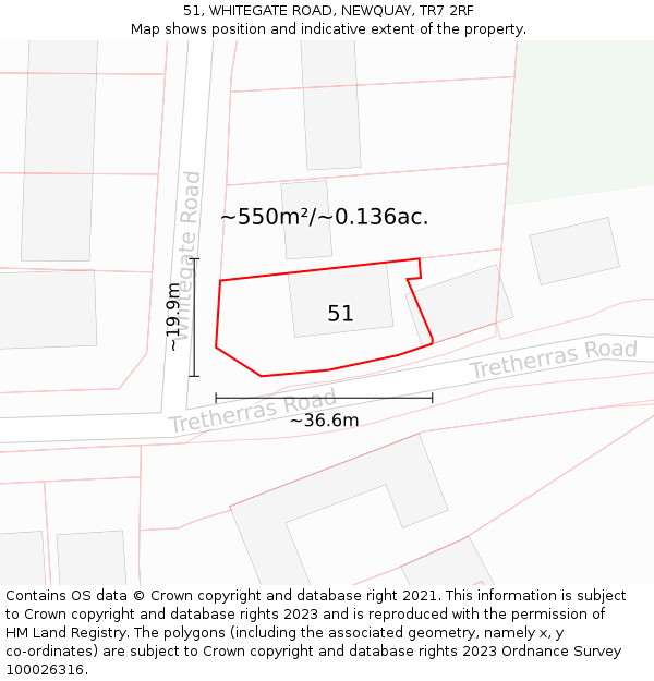 51, WHITEGATE ROAD, NEWQUAY, TR7 2RF: Plot and title map