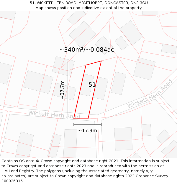 51, WICKETT HERN ROAD, ARMTHORPE, DONCASTER, DN3 3SU: Plot and title map