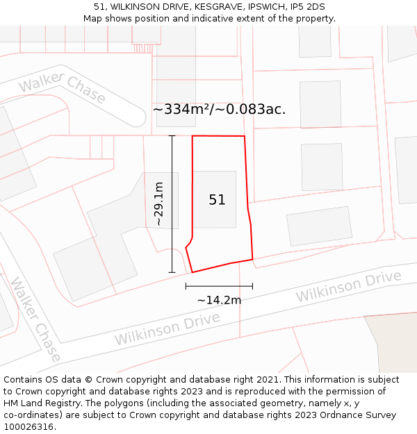51, WILKINSON DRIVE, KESGRAVE, IPSWICH, IP5 2DS: Plot and title map