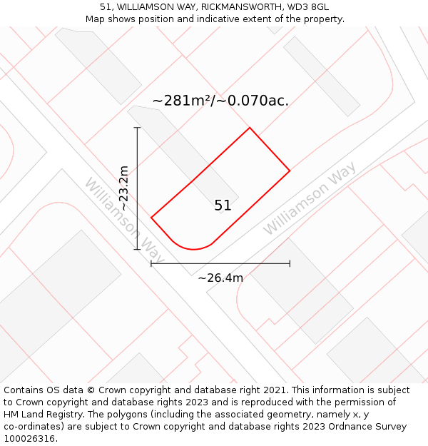 51, WILLIAMSON WAY, RICKMANSWORTH, WD3 8GL: Plot and title map