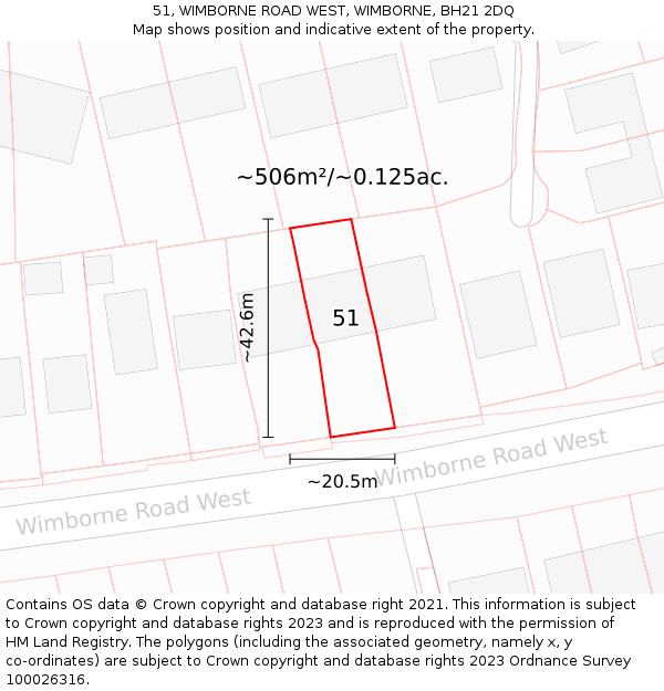 51, WIMBORNE ROAD WEST, WIMBORNE, BH21 2DQ: Plot and title map