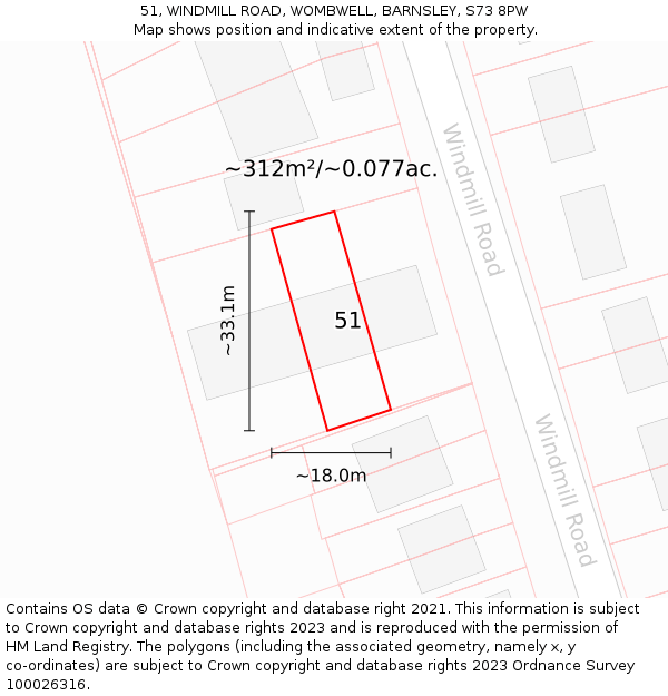 51, WINDMILL ROAD, WOMBWELL, BARNSLEY, S73 8PW: Plot and title map
