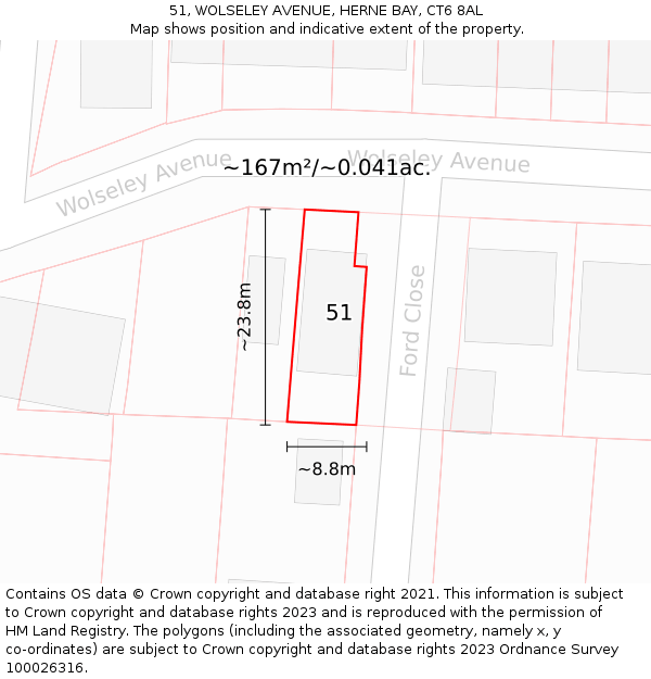 51, WOLSELEY AVENUE, HERNE BAY, CT6 8AL: Plot and title map