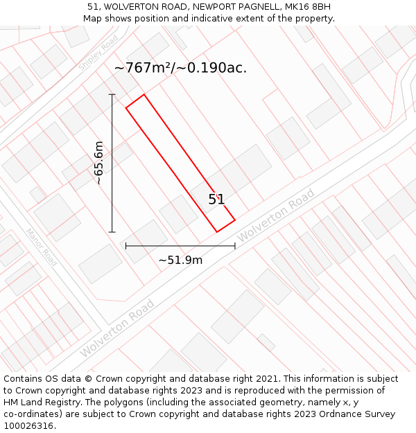 51, WOLVERTON ROAD, NEWPORT PAGNELL, MK16 8BH: Plot and title map