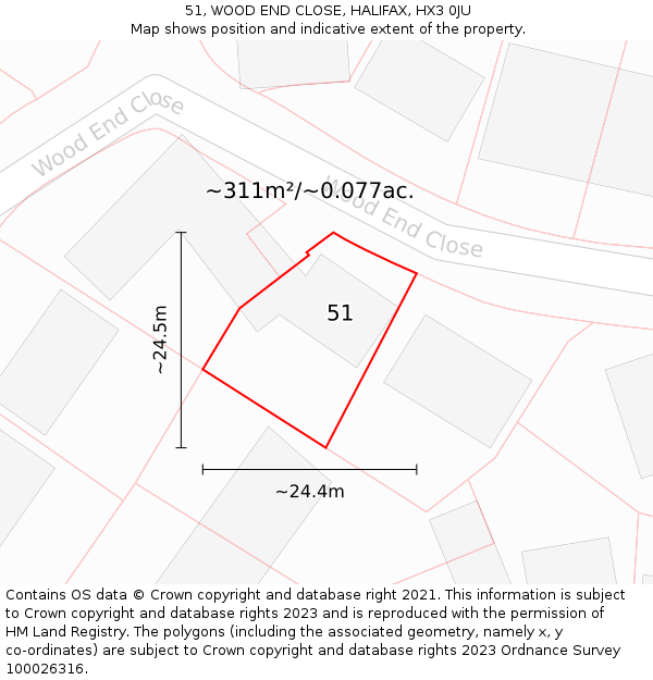 51, WOOD END CLOSE, HALIFAX, HX3 0JU: Plot and title map