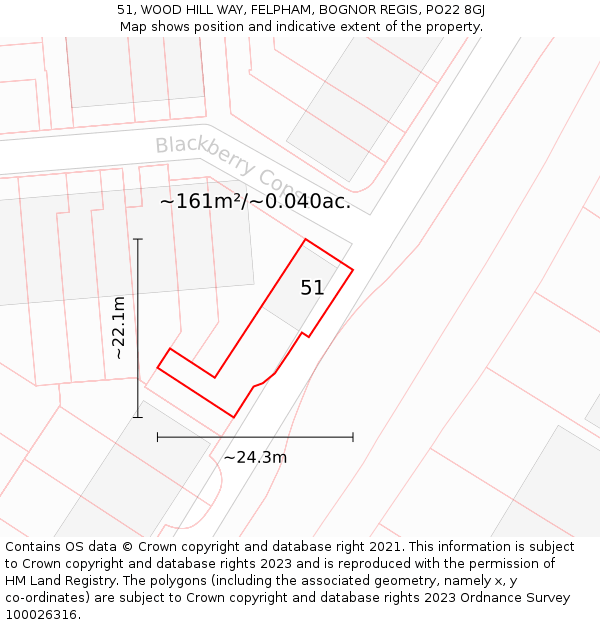 51, WOOD HILL WAY, FELPHAM, BOGNOR REGIS, PO22 8GJ: Plot and title map