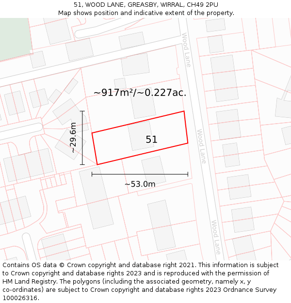 51, WOOD LANE, GREASBY, WIRRAL, CH49 2PU: Plot and title map