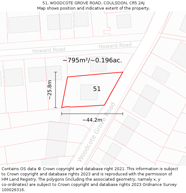 51, WOODCOTE GROVE ROAD, COULSDON, CR5 2AJ: Plot and title map
