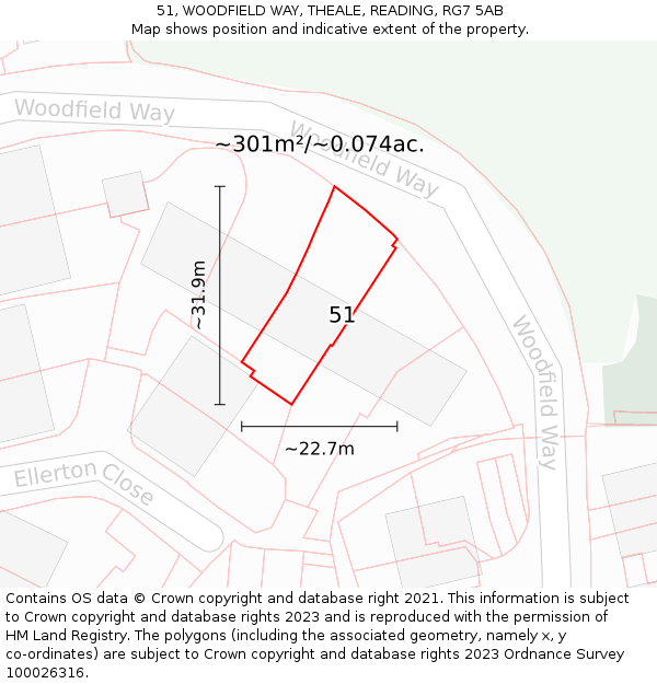 51, WOODFIELD WAY, THEALE, READING, RG7 5AB: Plot and title map