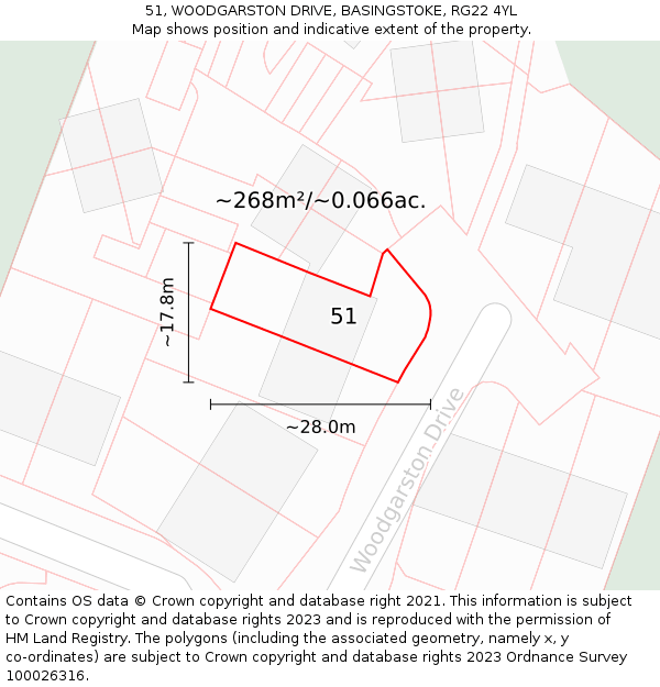 51, WOODGARSTON DRIVE, BASINGSTOKE, RG22 4YL: Plot and title map