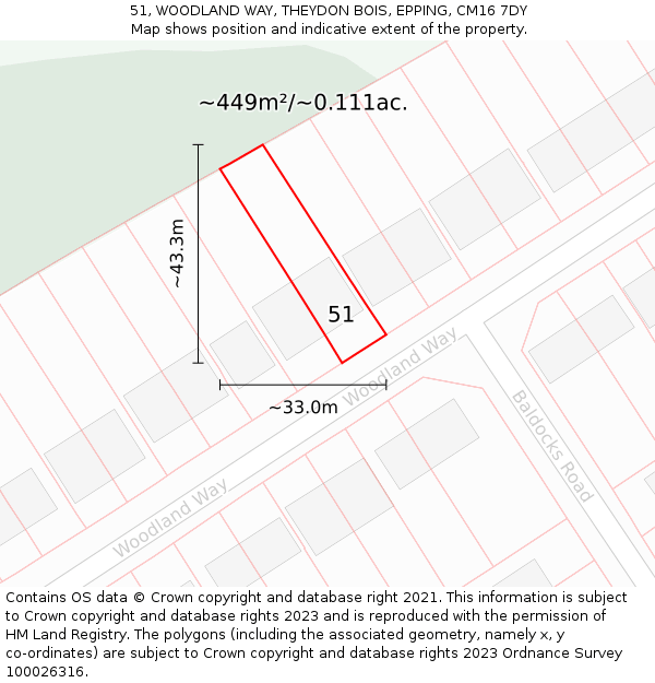 51, WOODLAND WAY, THEYDON BOIS, EPPING, CM16 7DY: Plot and title map