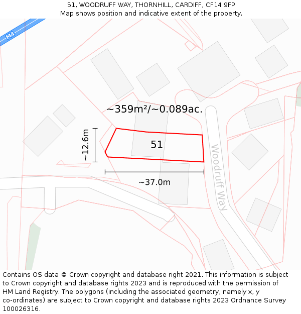 51, WOODRUFF WAY, THORNHILL, CARDIFF, CF14 9FP: Plot and title map