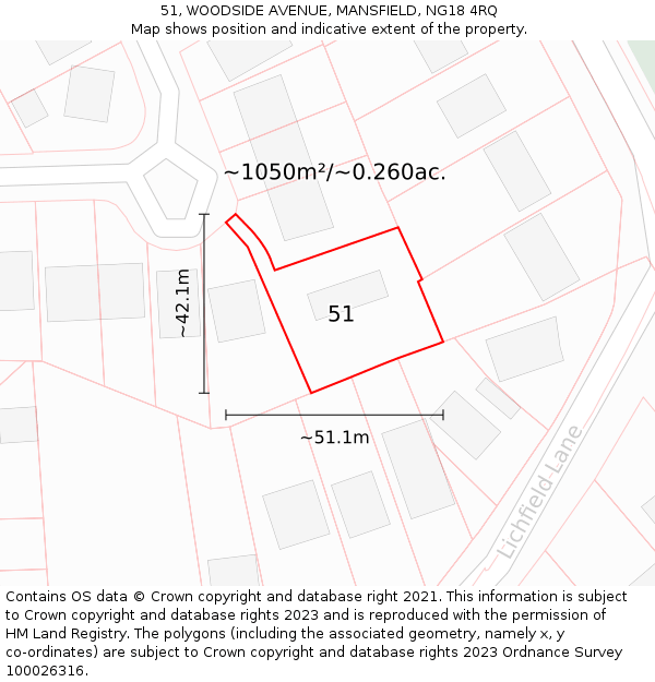 51, WOODSIDE AVENUE, MANSFIELD, NG18 4RQ: Plot and title map