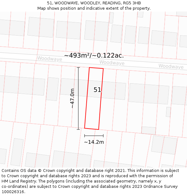 51, WOODWAYE, WOODLEY, READING, RG5 3HB: Plot and title map