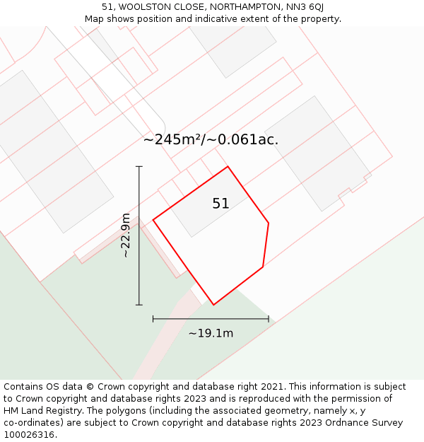 51, WOOLSTON CLOSE, NORTHAMPTON, NN3 6QJ: Plot and title map