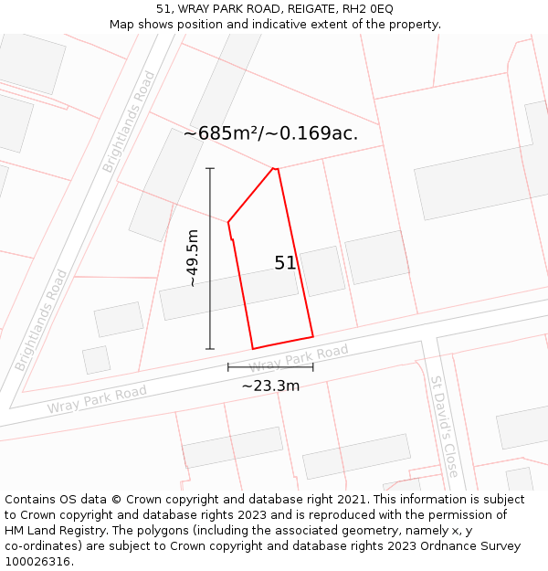 51, WRAY PARK ROAD, REIGATE, RH2 0EQ: Plot and title map