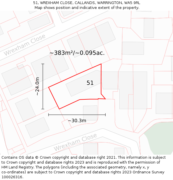 51, WREXHAM CLOSE, CALLANDS, WARRINGTON, WA5 9RL: Plot and title map