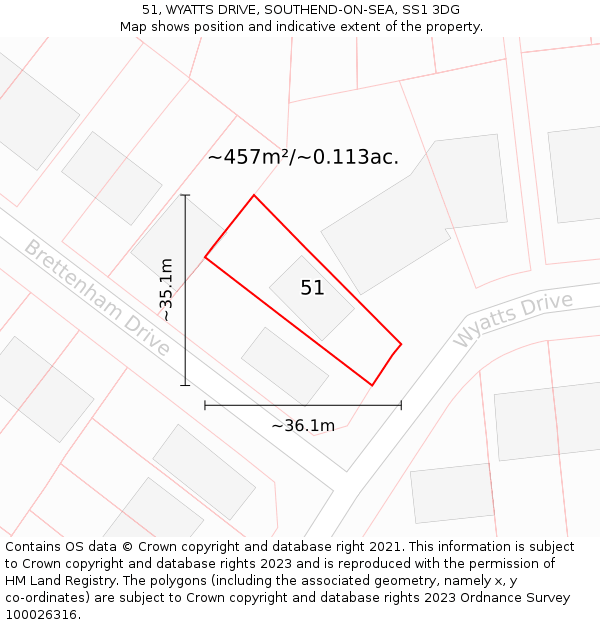 51, WYATTS DRIVE, SOUTHEND-ON-SEA, SS1 3DG: Plot and title map