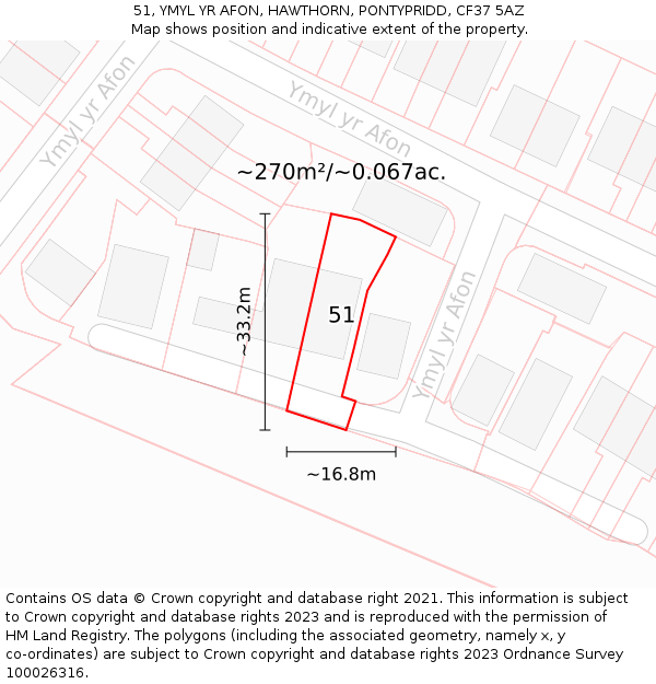 51, YMYL YR AFON, HAWTHORN, PONTYPRIDD, CF37 5AZ: Plot and title map