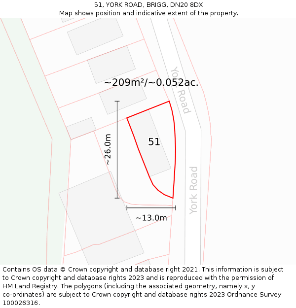 51, YORK ROAD, BRIGG, DN20 8DX: Plot and title map