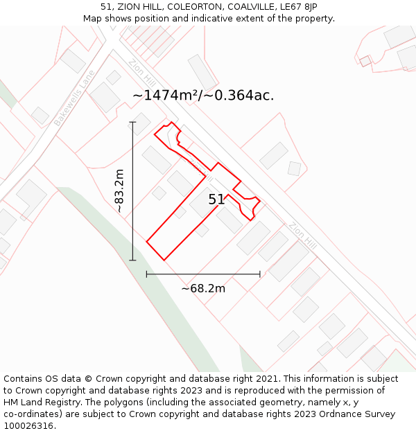 51, ZION HILL, COLEORTON, COALVILLE, LE67 8JP: Plot and title map