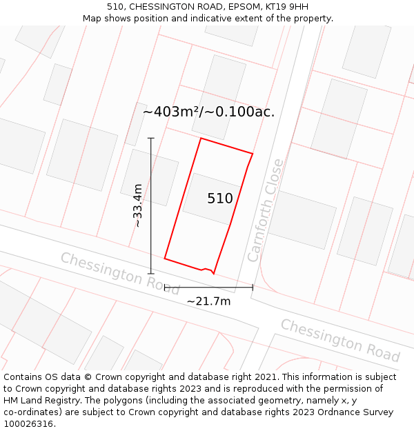 510, CHESSINGTON ROAD, EPSOM, KT19 9HH: Plot and title map