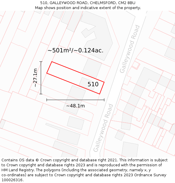 510, GALLEYWOOD ROAD, CHELMSFORD, CM2 8BU: Plot and title map