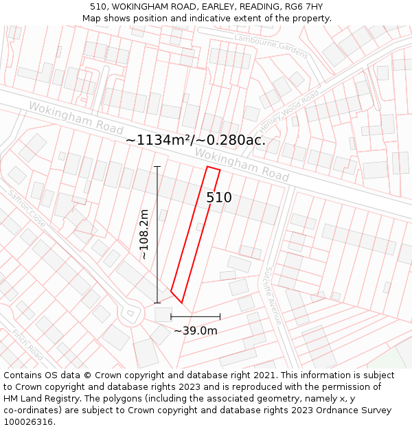 510, WOKINGHAM ROAD, EARLEY, READING, RG6 7HY: Plot and title map