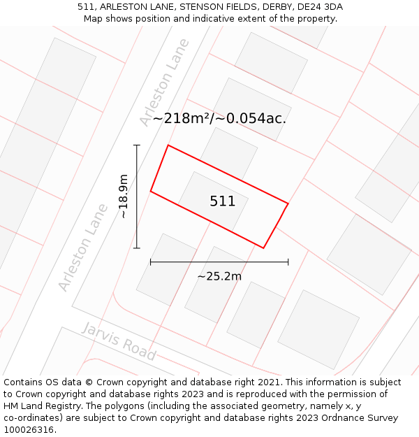 511, ARLESTON LANE, STENSON FIELDS, DERBY, DE24 3DA: Plot and title map