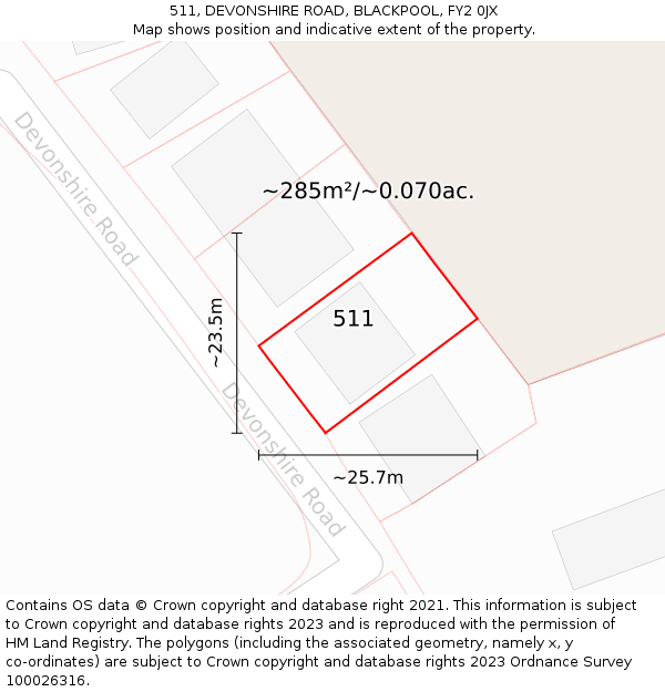511, DEVONSHIRE ROAD, BLACKPOOL, FY2 0JX: Plot and title map