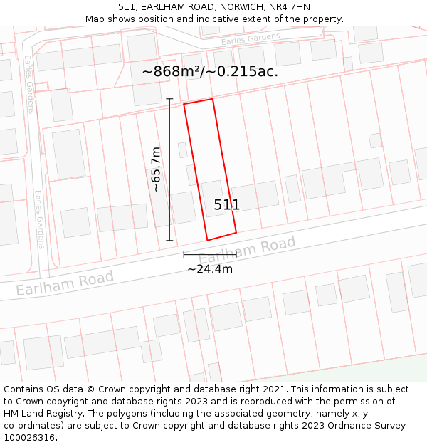 511, EARLHAM ROAD, NORWICH, NR4 7HN: Plot and title map