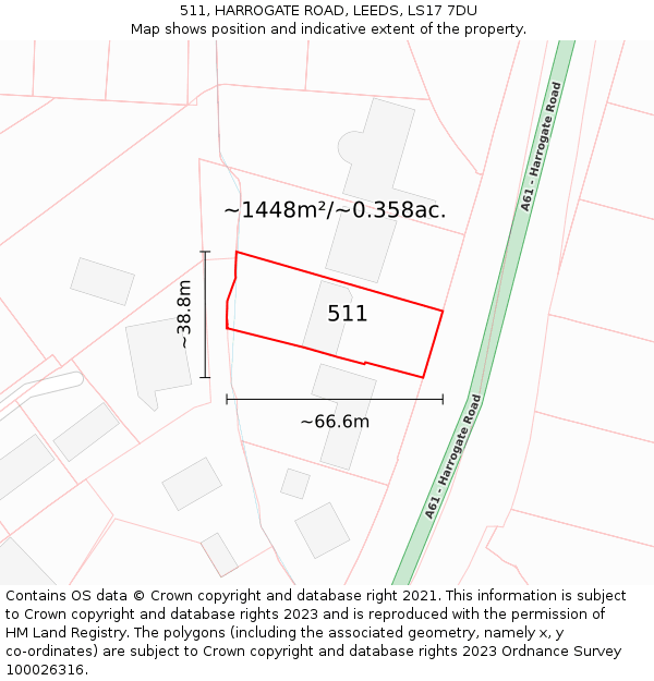 511, HARROGATE ROAD, LEEDS, LS17 7DU: Plot and title map