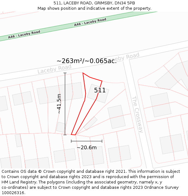 511, LACEBY ROAD, GRIMSBY, DN34 5PB: Plot and title map