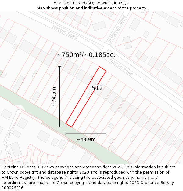 512, NACTON ROAD, IPSWICH, IP3 9QD: Plot and title map