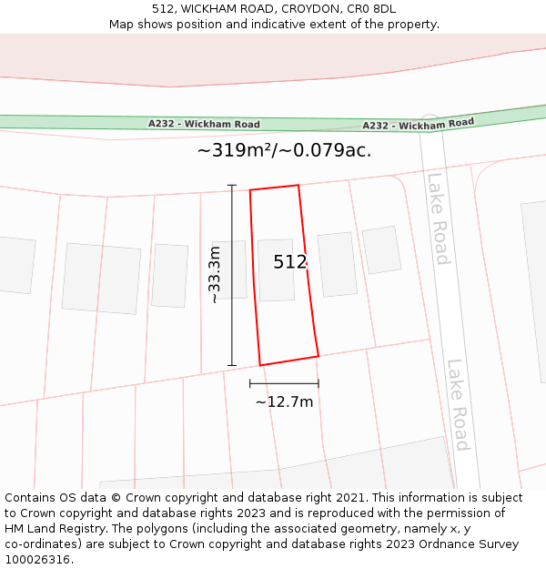 512, WICKHAM ROAD, CROYDON, CR0 8DL: Plot and title map