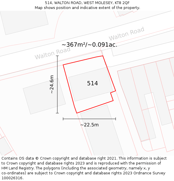 514, WALTON ROAD, WEST MOLESEY, KT8 2QF: Plot and title map