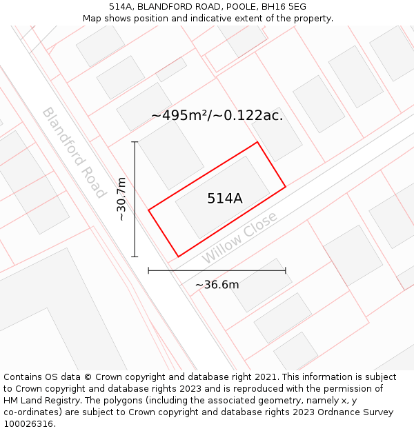 514A, BLANDFORD ROAD, POOLE, BH16 5EG: Plot and title map