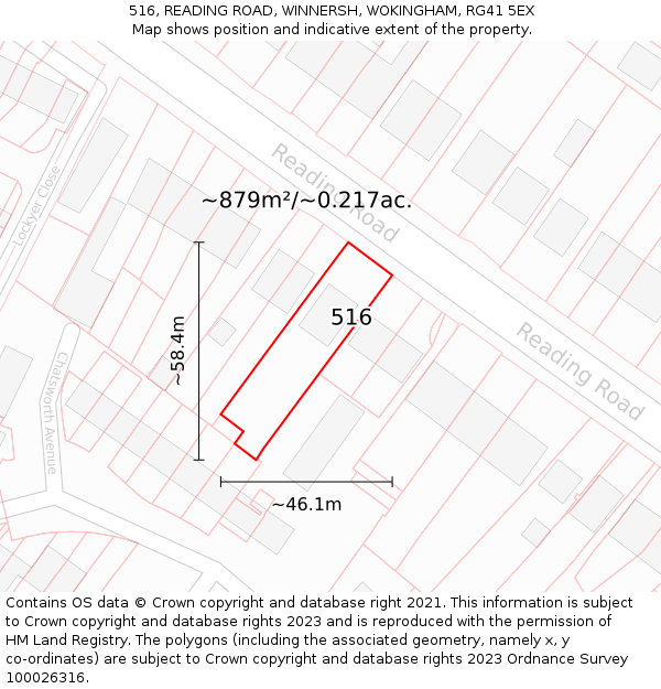516, READING ROAD, WINNERSH, WOKINGHAM, RG41 5EX: Plot and title map