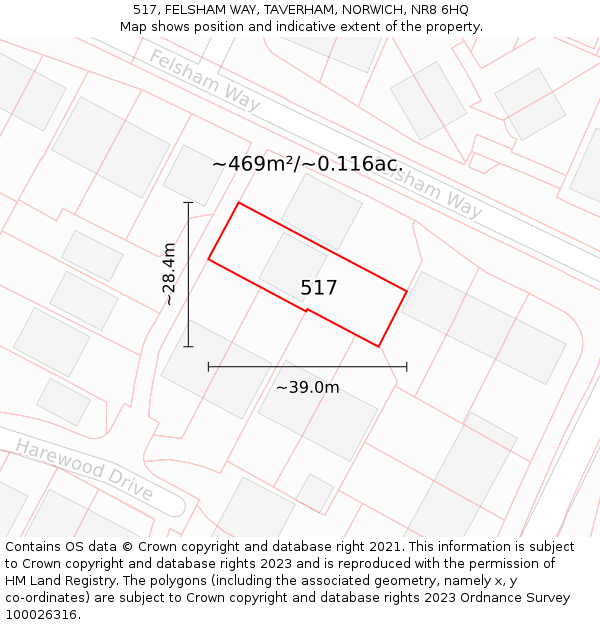 517, FELSHAM WAY, TAVERHAM, NORWICH, NR8 6HQ: Plot and title map