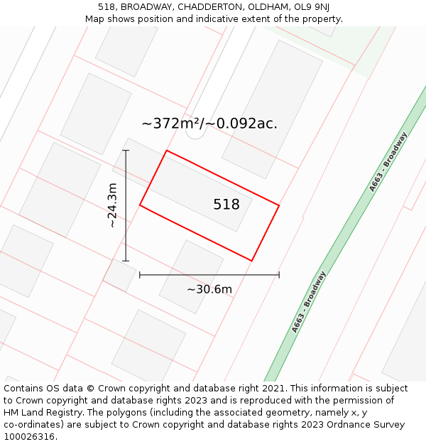 518, BROADWAY, CHADDERTON, OLDHAM, OL9 9NJ: Plot and title map